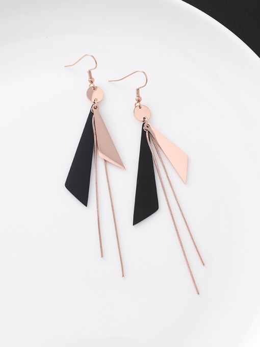 11#11369 Stainless Steel With Rose Gold Plated Fashion Geometric  Tassels Drop Earrings