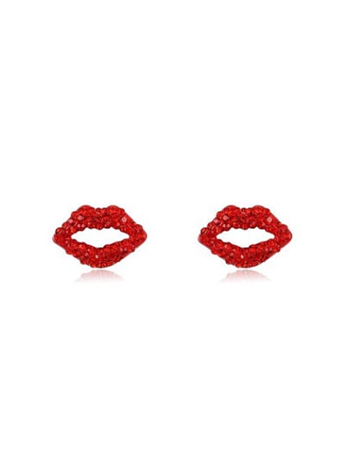 Red Red Red Lip Shaped Austria Crystal Stud Earrings
