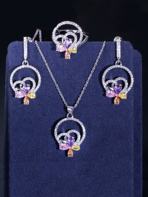 Colour uS 6 Copper With Cubic Zirconia  Delicate Flower 3 Piece Jewelry Set