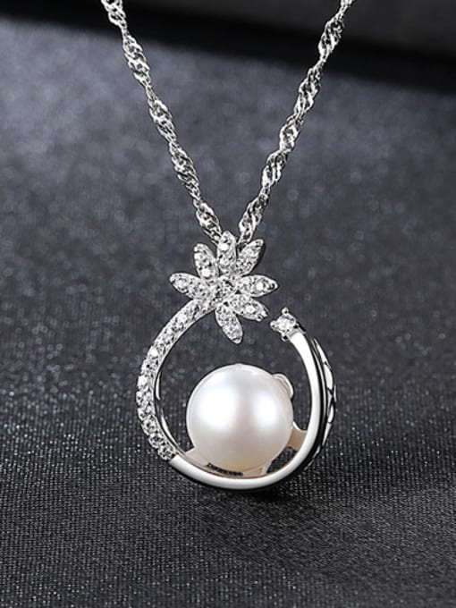 White Platinum Pure Silver AAA zircon  Natural Freshwater Pearl Pendant Necklace