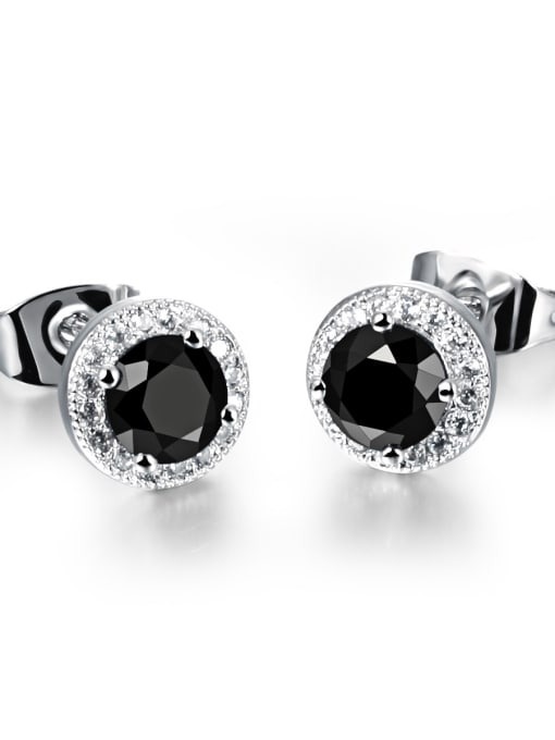636-black Copper With White Gold Plated Simplistic Round Stud Earrings