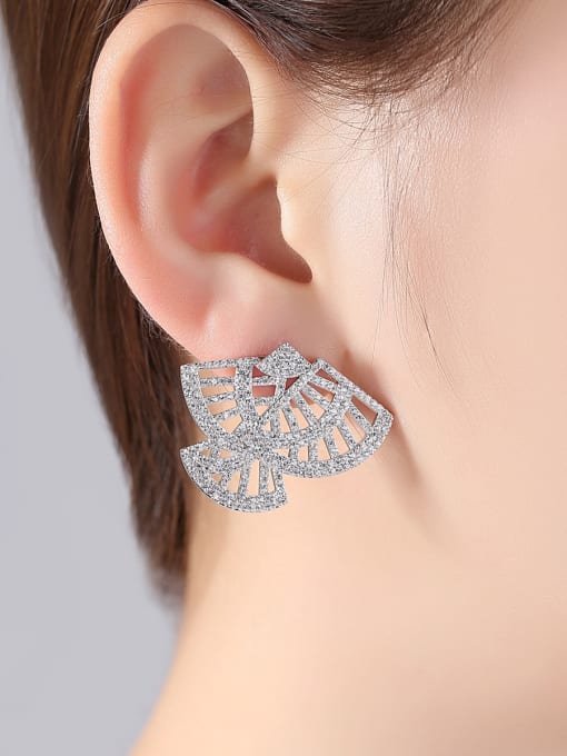 BLING SU Copper With White Gold Plated Fashion Statement Stud Earrings 1