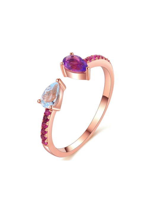 Topaz And Amethyst Simple Fashion Rose Gold Plated Opening Ring