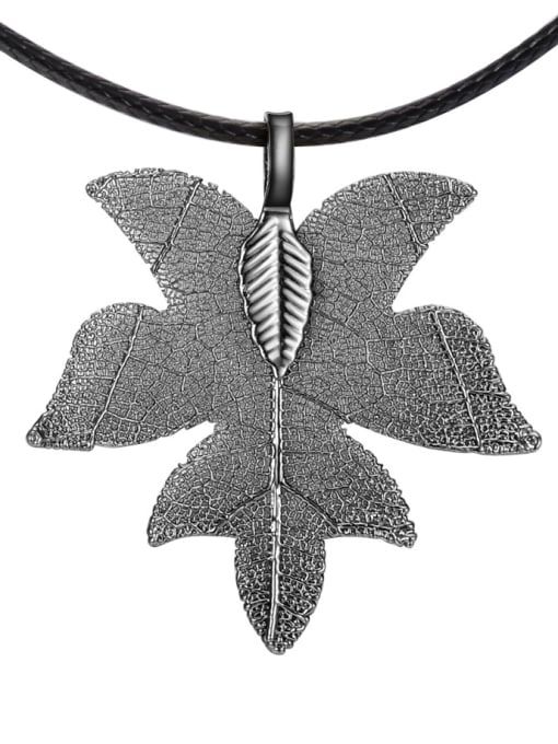 SANTIAGO Trendy Gold Plated Natural Leaf Artificial Leather Necklace 2