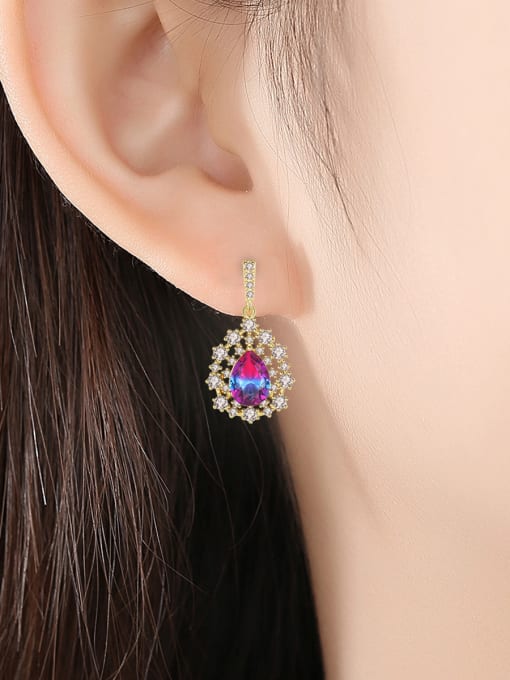 BLING SU Copper With Gold Plated Delicate  Hollow Water Drop Drop Earrings 1