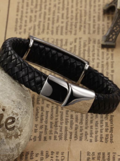 Open Sky Personalized Little Cross Black Artificial Leather Men Bracelet 2