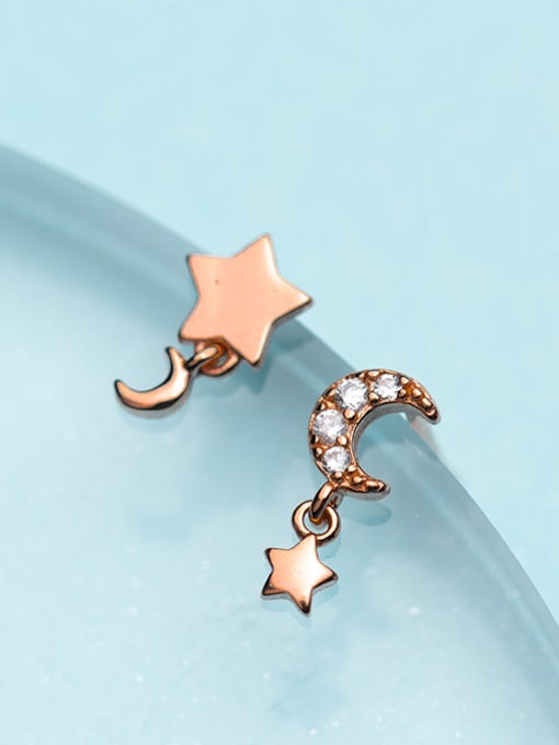 rose gold Fresh Star And Moon Shaped Asymmetric Rhinestones Drop Earrings