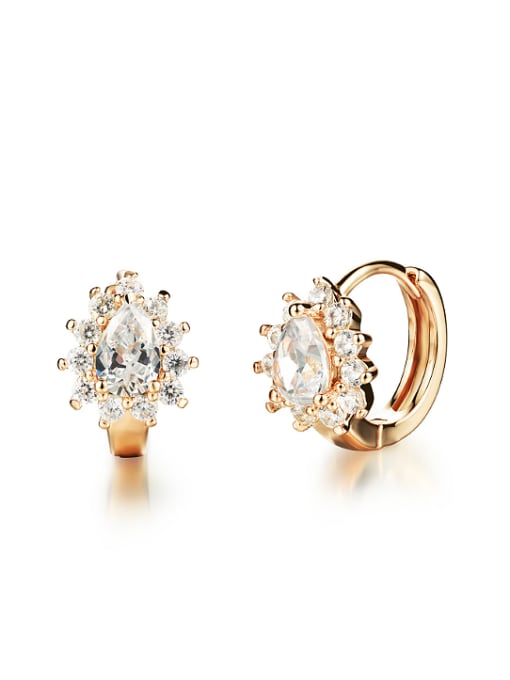 White Fashion Zircon Champagne Gold Plated Earrings