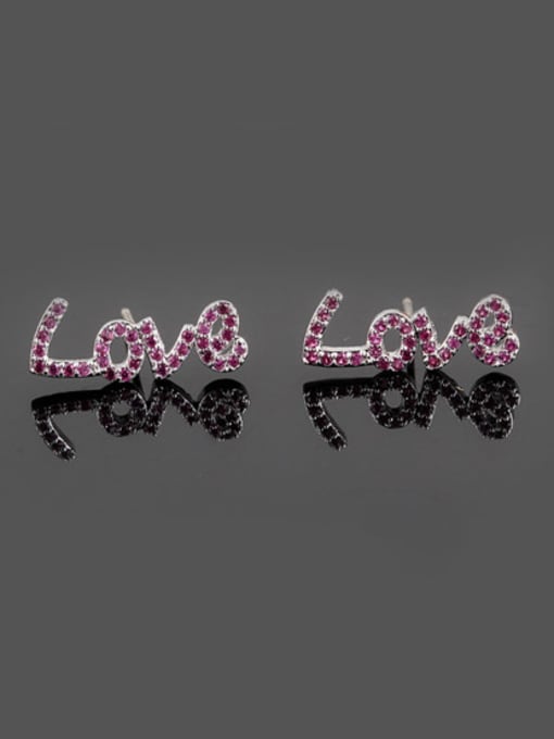 Qing Xing Love Letter Red Corundum 925 Sterling Silver Needle Platinum Plated Fashion stud Earring 0