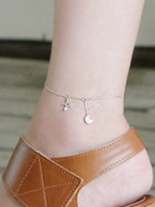 DAKA Simple Star Moon Tiny Zircon Silver Anklet 1