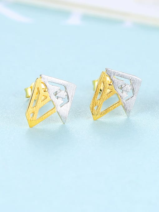 CCUI 925 Sterling Silver With Glossy Simplistic Geometric Stud Earrings 2