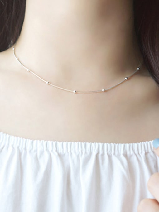 DAKA Simple Tiny Beads Silver Women Necklace 1
