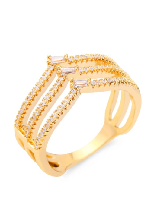 Golden Copper With  Cubic Zirconia Simplistic Geometric Band Rings