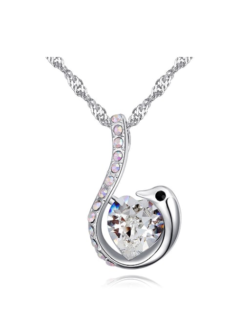 QIANZI Simple Heart austrian Crystals Swan Pendant Alloy Necklace 0