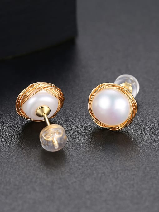 BLING SU Copper With gold Plated  Imitation Pearl Stud Earrings 2