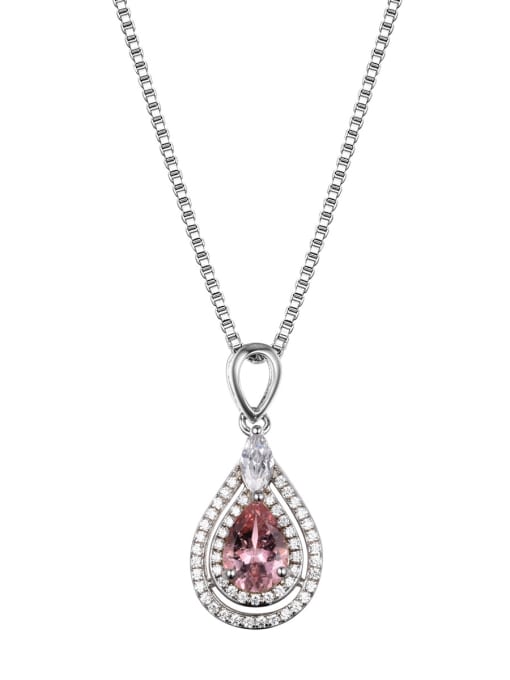 Deli Platinum Plated Pink Gemstone Water Drop Pendant