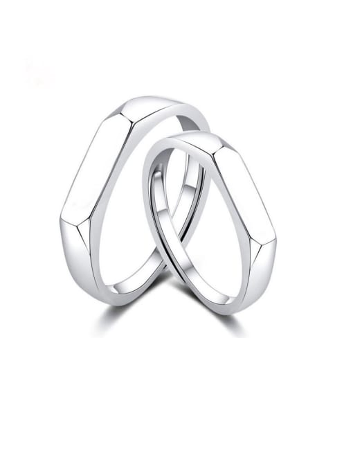 Dan 925 Sterling Silver With Glossy Simplistic  Lovers Free Size Rings 0