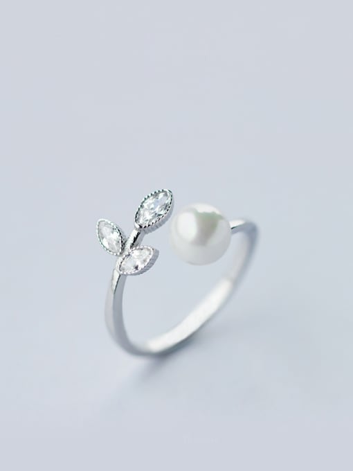 Rosh S925 Silver Pearl Bay Leaves Sweet Opening Ring