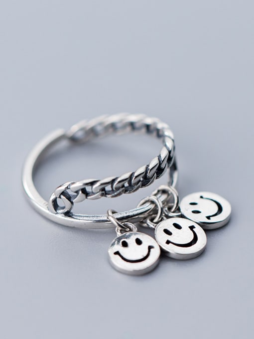Rosh 925 Sterling Silver  Personality smile Face Rings 0