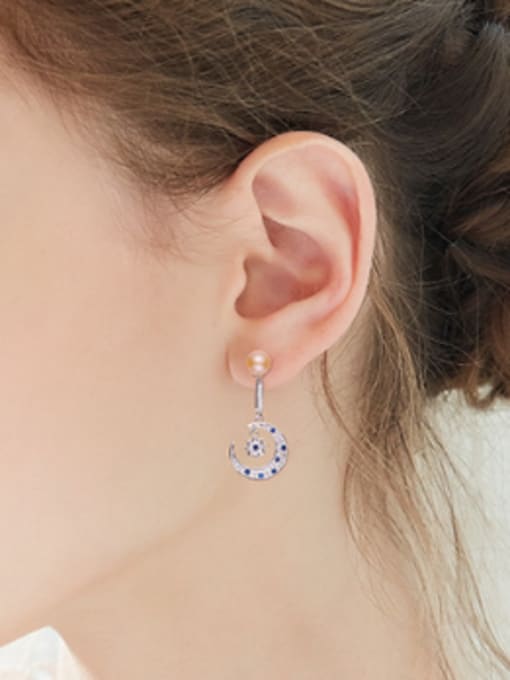 CEIDAI Asymmetrical Star Moon Freshwater Pearl Stud Earrings 1