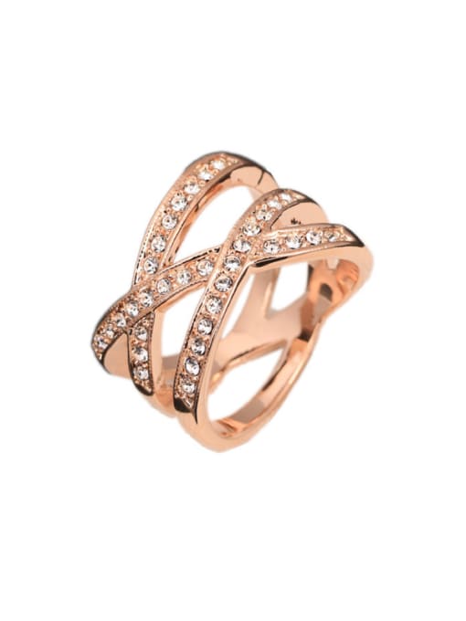 ZK Rose Gold Plated Cross Lines Ring with Zircon 0