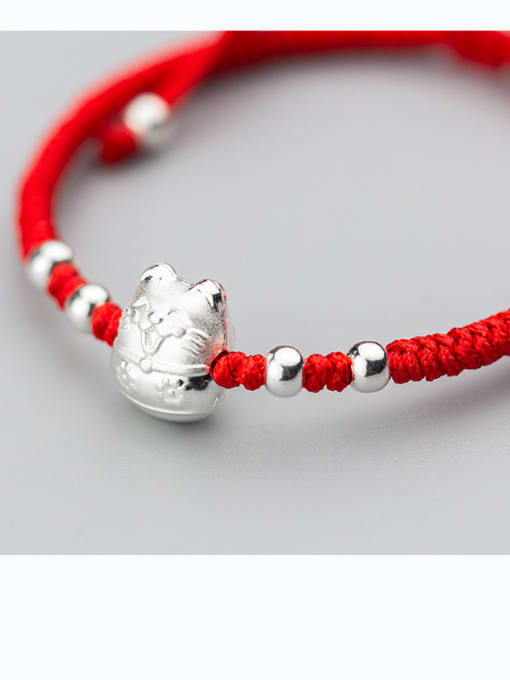 FAN 999 Sterling Silver With Silver Plated Cute Cat Woven & Braided Bracelets 1