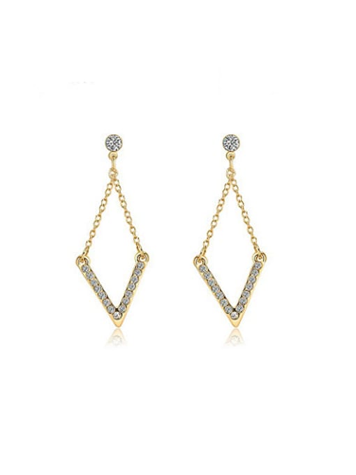 18K Gold Exquisite Letter V Shaped Austria Crystal Drop Earrings