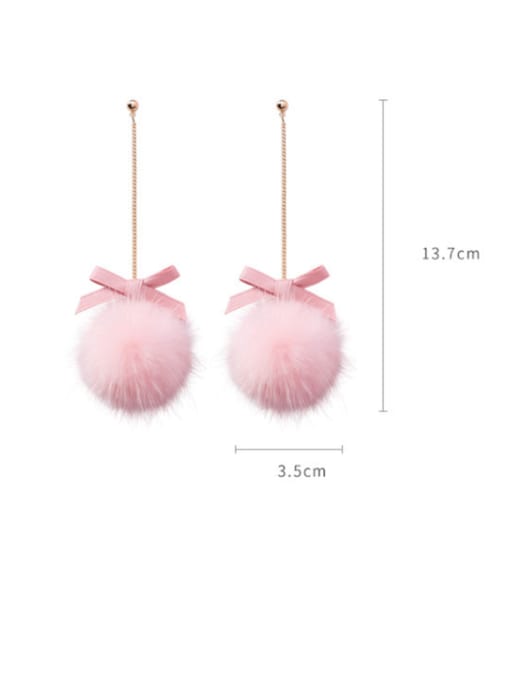 Girlhood Alloy With Rose Gold Plated Cute Long Bow Hairball  Drop Earrings 2