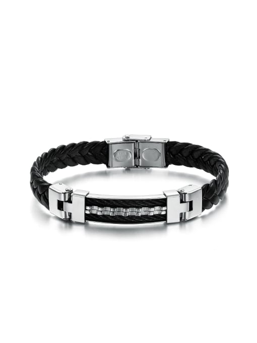 Open Sky Fashion Woven Artificial Leather Titanium Men Bracelet