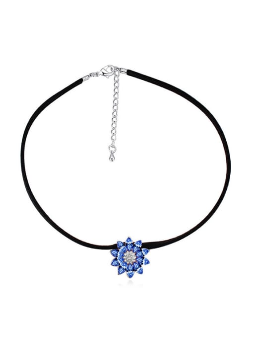 blue Simple austrian Crystals-Studded Flowers Alloy Crystal Necklace