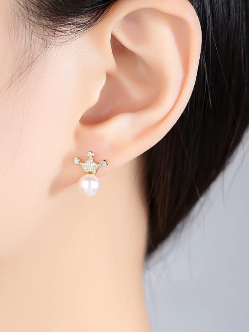 CCUI Sterling Silver 7-7.5mm natural freshwater pearl crown studs earring 1