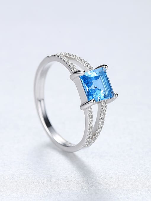 CCUI Sterling silver micro-inlaid zircon blue square synthetic topaz ring