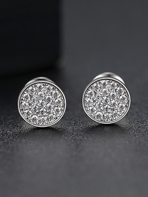 sliver Copper With Cubic Zirconia  Simplistic Round Stud Earrings