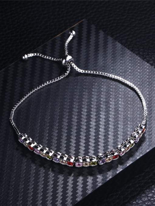 Platinum Adjustable Length Colorful Zircon Bracelet