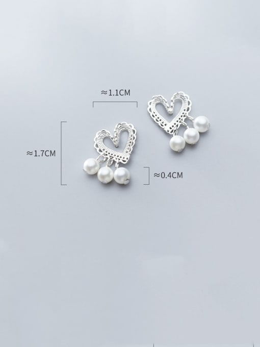 Rosh 925 Sterling Silver With PArtificial Pearl Simplistic Heart Stud Earrings 2