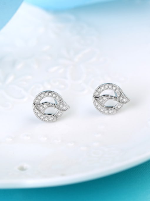 kwan Platinum Plated Shining Zircons Stud Earrings 1