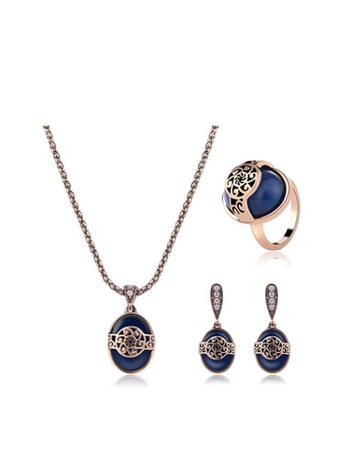 BESTIE Alloy Antique Gold Plated Vintage style Artificial Stones Hollow Three Pieces Jewelry Set 0
