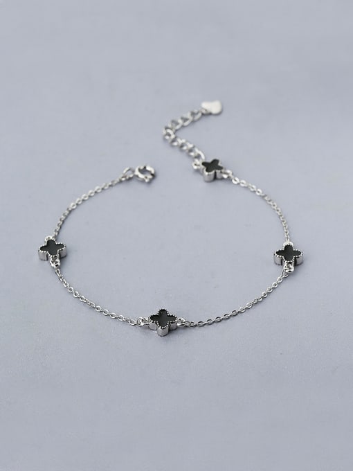 One Silver Women Black Flower Adjustable Length Bracelet 0