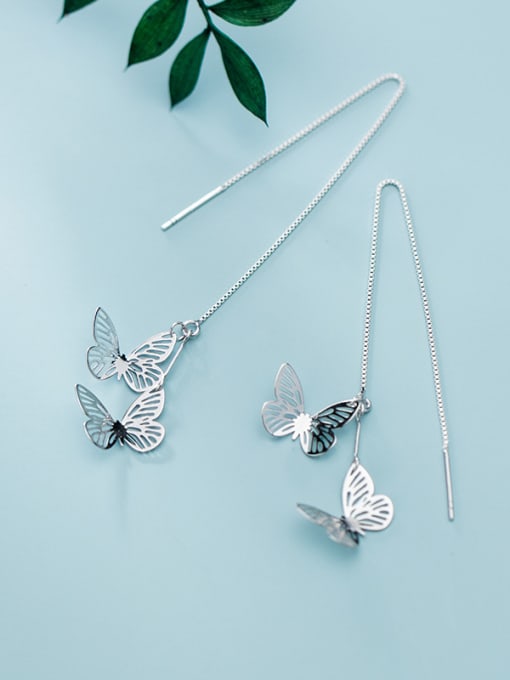 Rosh 925 Sterling Silver With Platinum Plated Simplistic Hollow Butterfly Threader Earrings 1