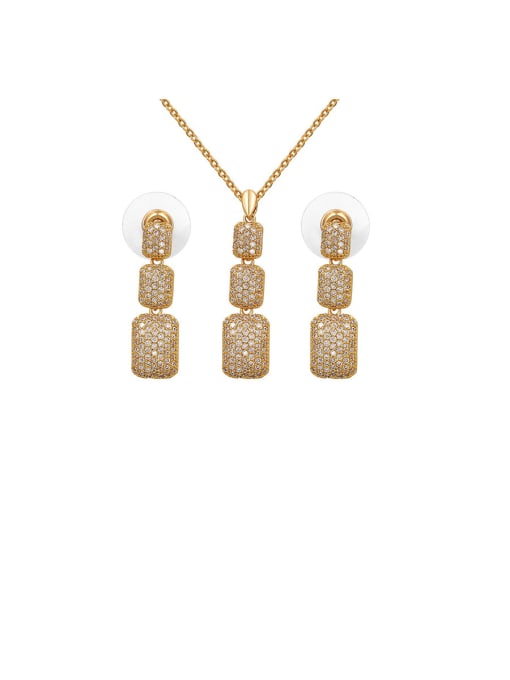 Rose Gold Copper With  Cubic Zirconia  Personality Square Pendant  Earrings And Necklaces  2 Piece Jewelry Set