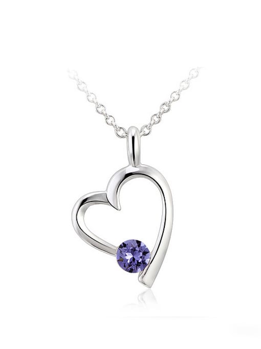 Platinum,Tanzanite 18K White Gold Austria Crystal Heart Shaped Necklace