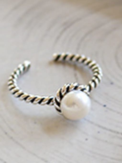 Pearls Sterling Silver Antique woven style imitation pearl freedom size ring