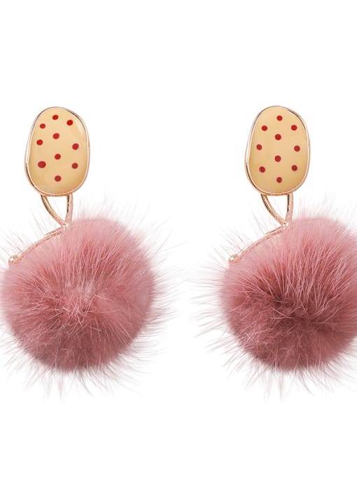 A Pink Alloy With Rose Gold Plated Cute    Bow plush Ball Drop Earrings