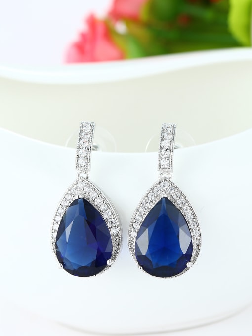 Wei Jia Fashion Water Drop Zircon Copper Stud Earrings 2