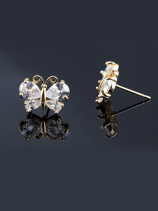 Qing Xing High Quality Zircon 18K Gold Plated Butterfly Animal Classic stud Earring 1