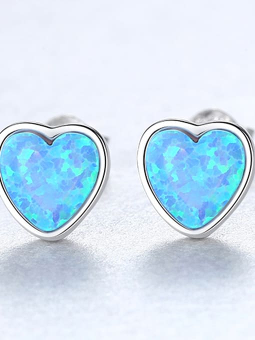 Blue Sterling Silver Compact heart shaped opal earring