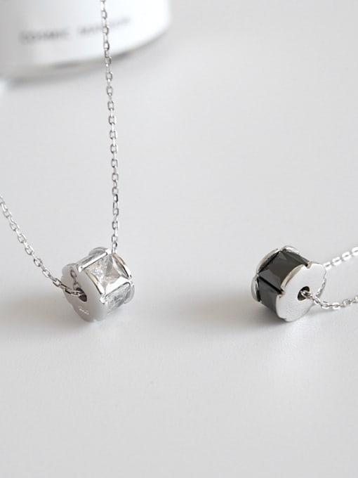 DAKA Sterling Silver minimalist geometric black and white zircons short necklace 4