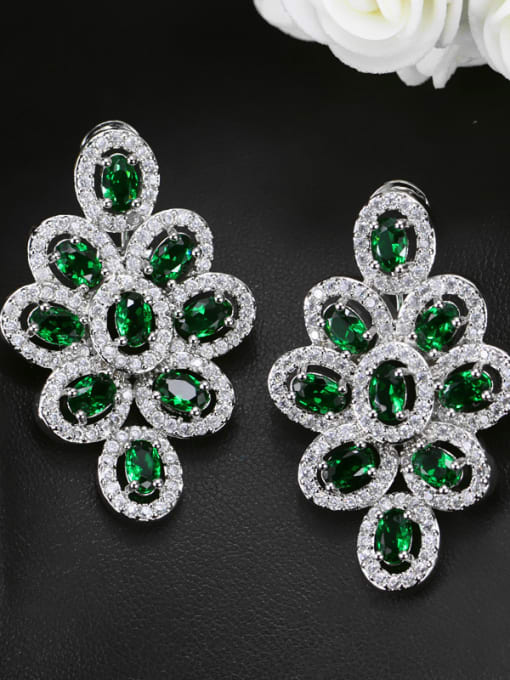 Green Luxurious Color Zircons Drop Cluster earring