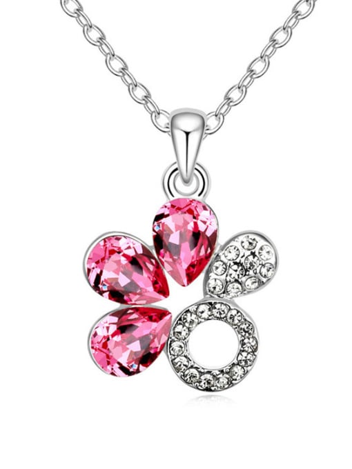 pink Fashion Shiny Water austrian Crystals Flower Pendant Alloy Necklace