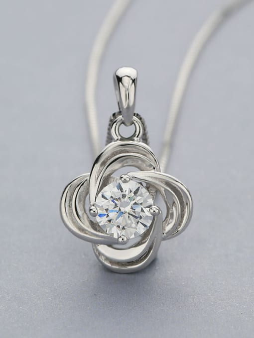 One Silver Simply Flower Shaped Zircon Pendant 3